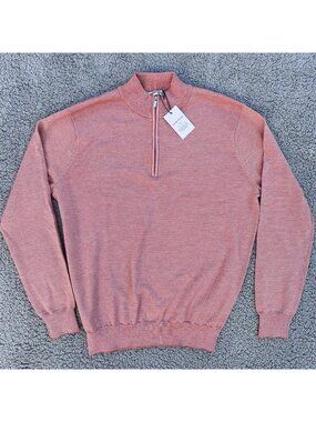 Peter Millar Men's M Crown Sport Clay Rose Canton Stripe Quarter-Zip Sweater